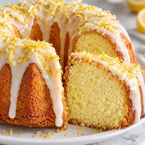 Babka piaskowa z cytrynowym lukrem i odkrojonym kawałkiem
