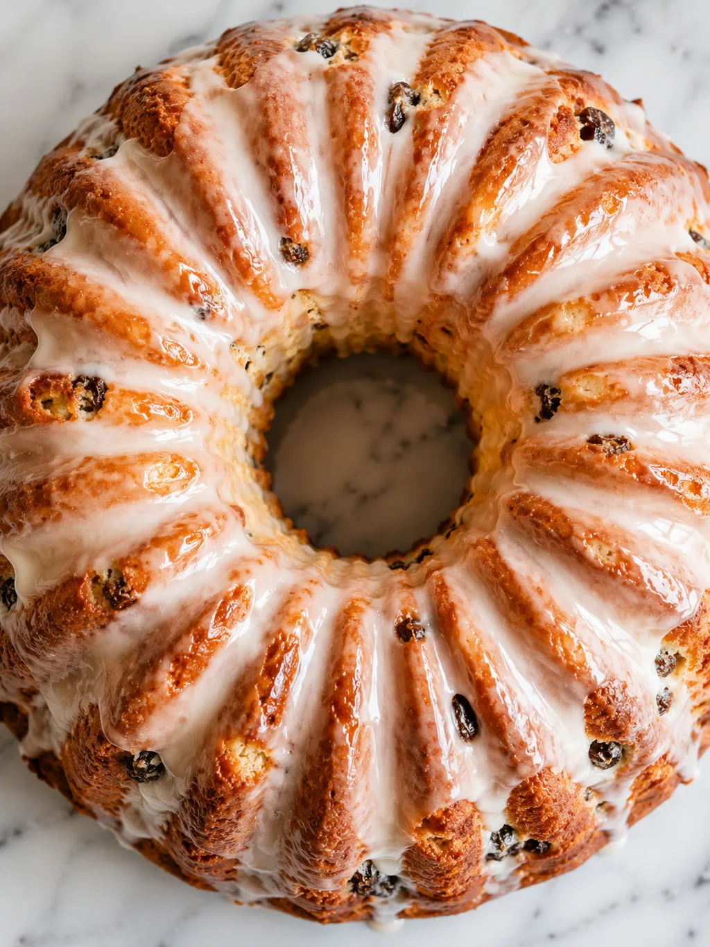 Babka wielkanocna z lśniącym białym lukrem widziana z góry na talerzu