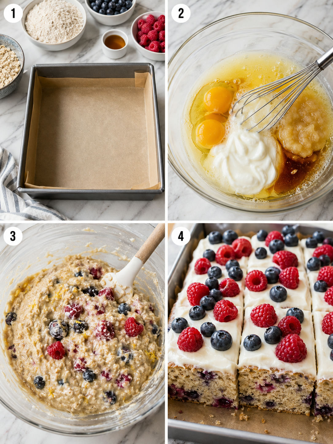 Four steps for making oat yogurt berry cake