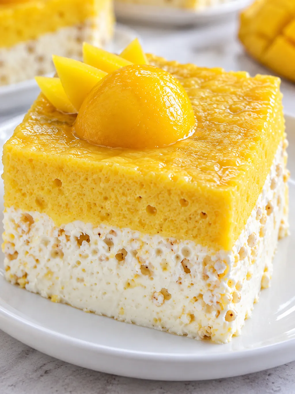 Kawałek ciasta hinduska baletnica z mango i białą czekoladą