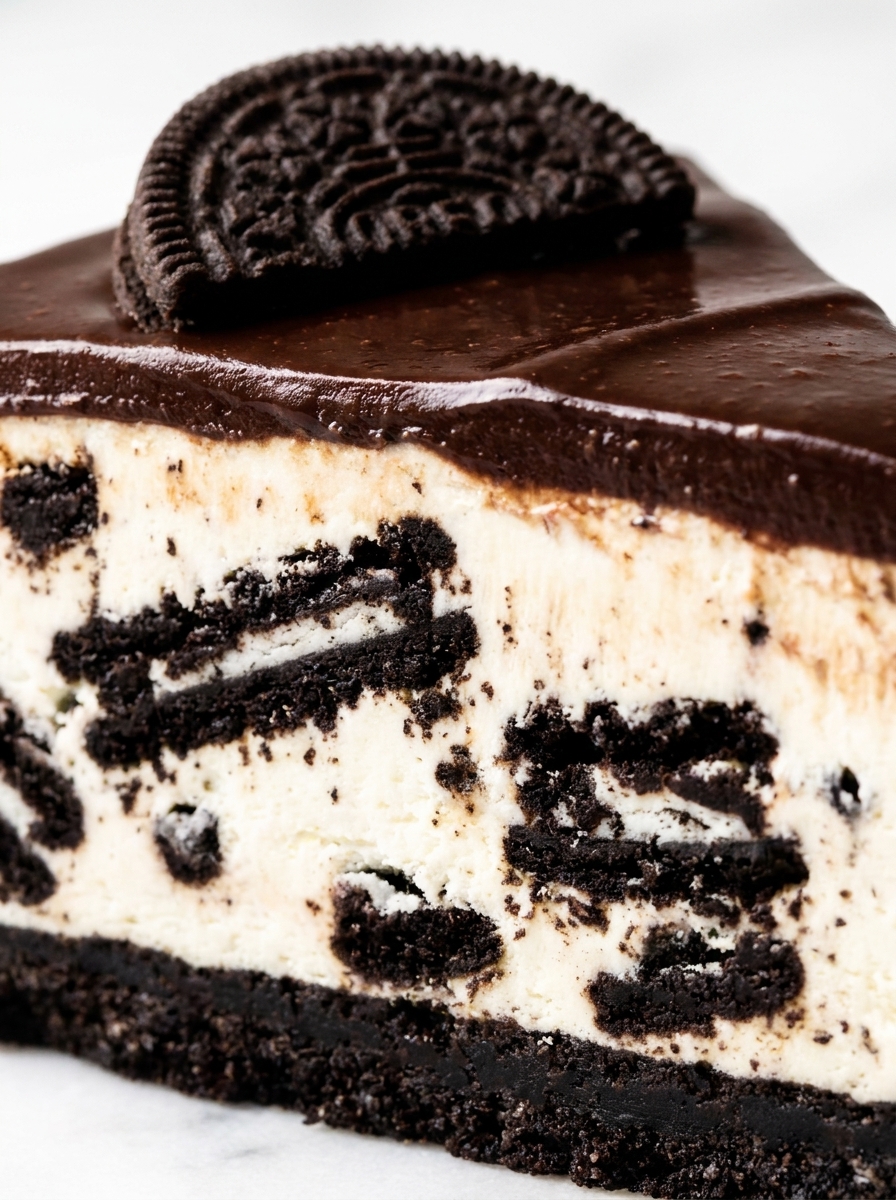 Warstwowe ciasto Oreo bez pieczenia z kremem mascarpone i polewą czekoladową
