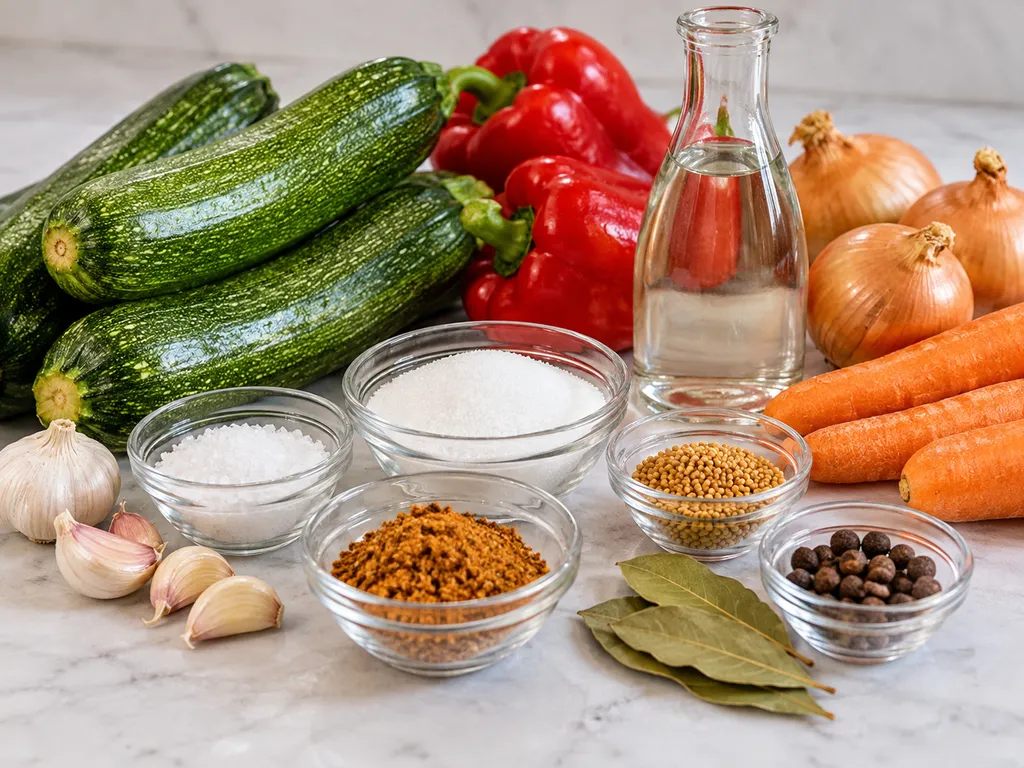 Składniki na cukinię marynowaną z papryką, cebulą i przyprawą gyros
