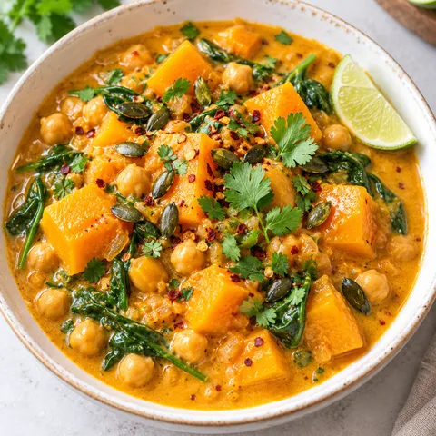Curry z dynią i ciecierzycą w kremowym sosie kokosowym