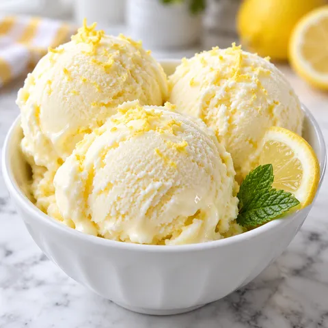 Domowe lody cytrynowe z miętą i skórką cytrynową w białej miseczce