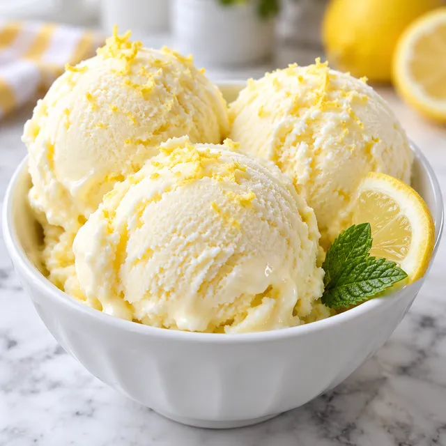 Domowe lody cytrynowe z miętą i skórką cytrynową w białej miseczce