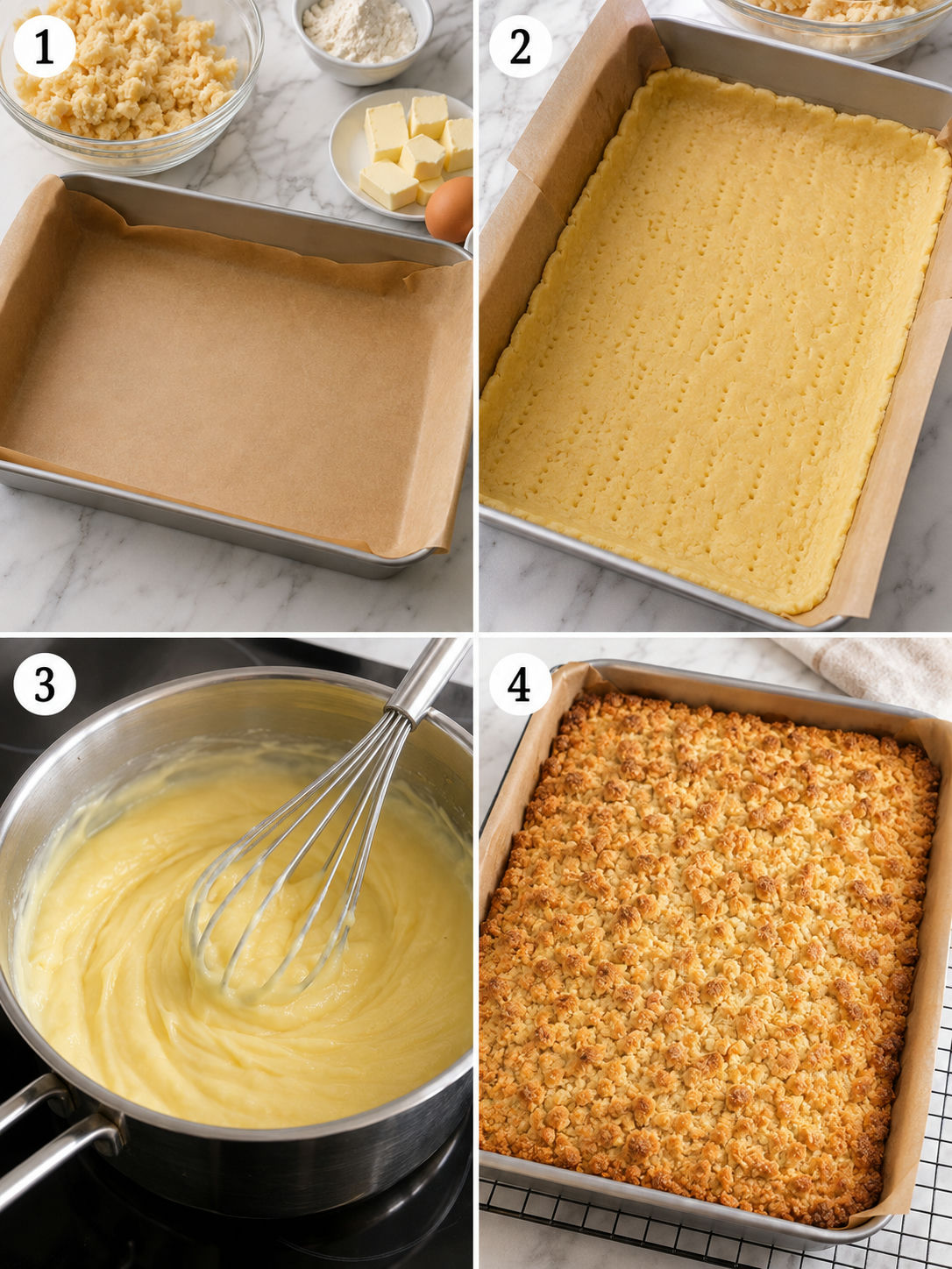 Four steps for making Polish apple pudding crumble cake