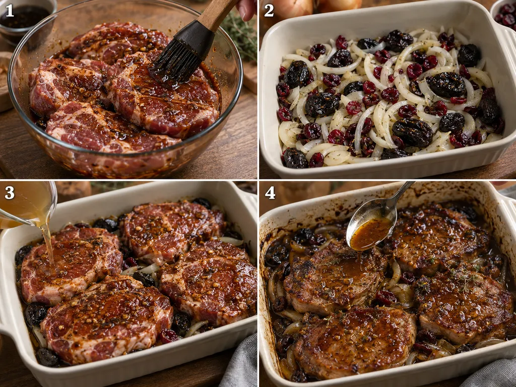 Etapy przygotowania karkówki pieczonej w plastrach w marynacie