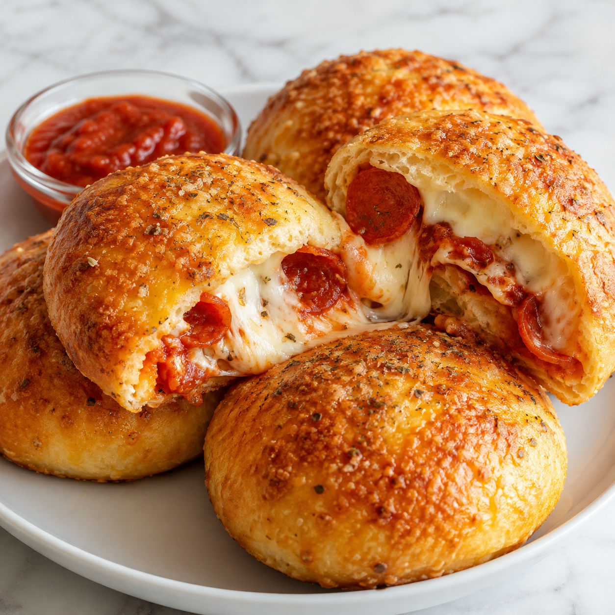 Keto bułeczki pizza z mozzarellą, pepperoni i sosem pomidorowym