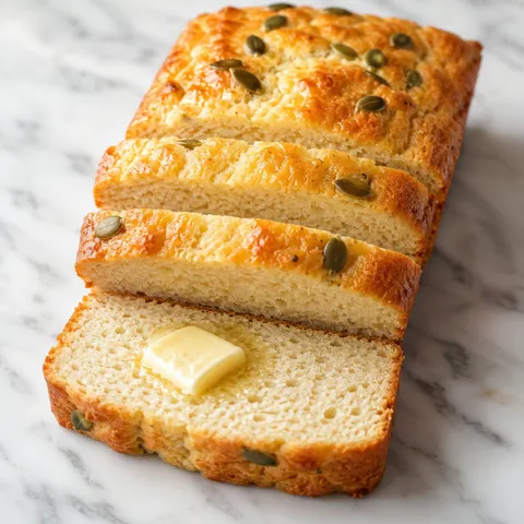 Keto chlebek jogurtowy pokrojony na desce z masłem