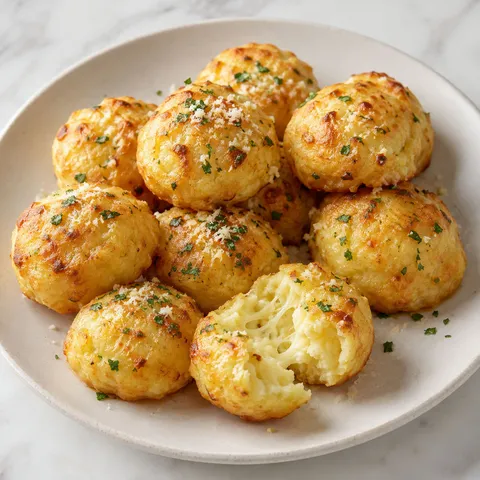 Keto kuleczki serowo-czosnkowe z natką i parmezanem na talerzu