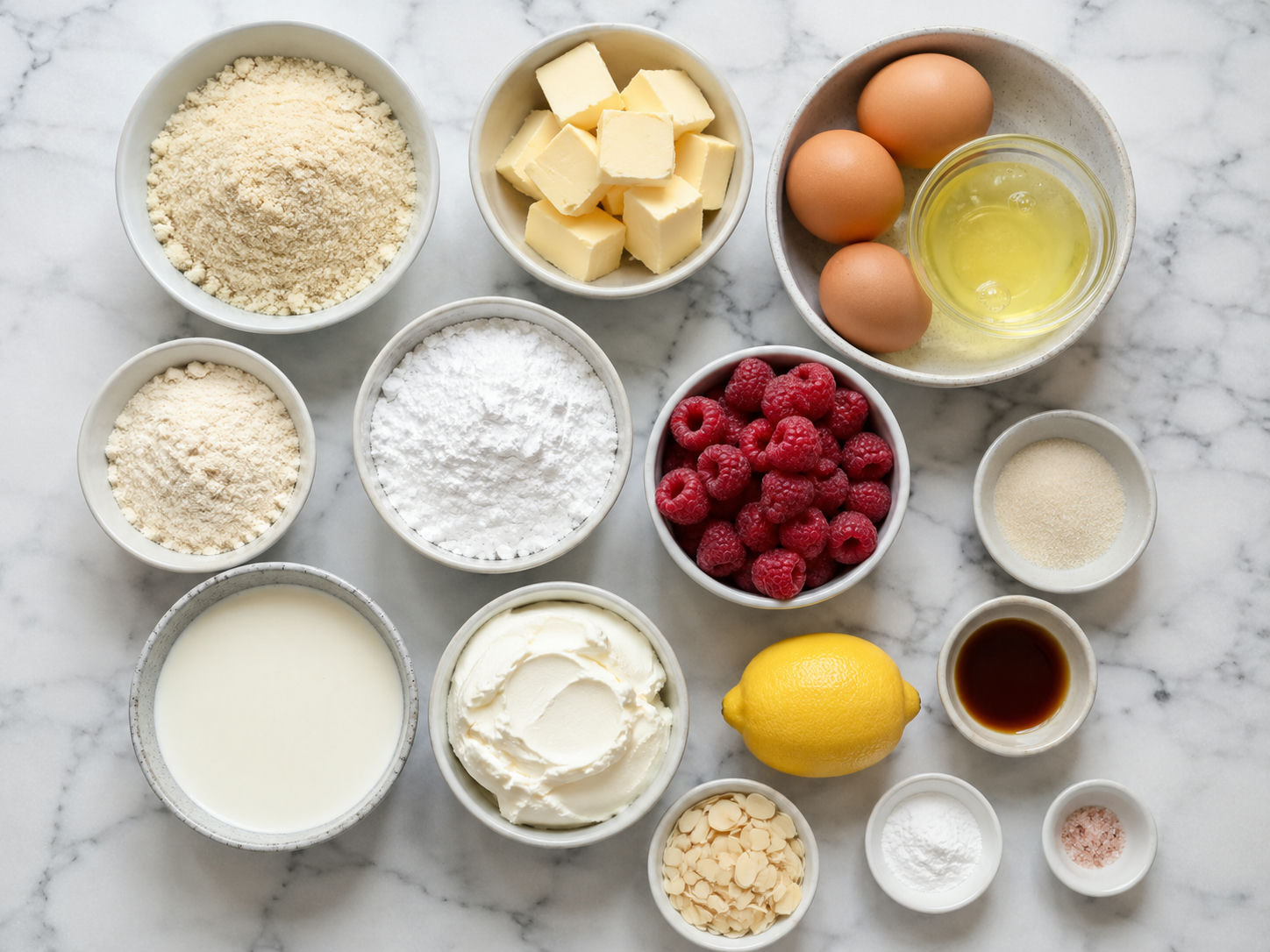 Składniki na keto malinową chmurkę z malinami i mascarpone