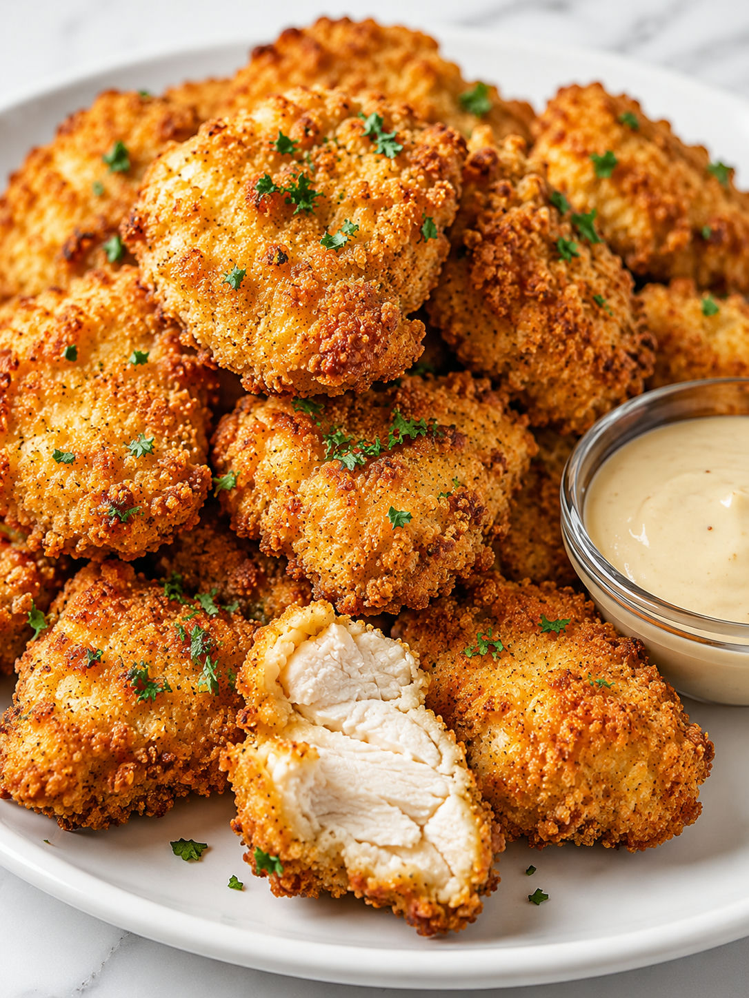 Chrupiące keto nuggetsy z kurczaka z dipem czosnkowym