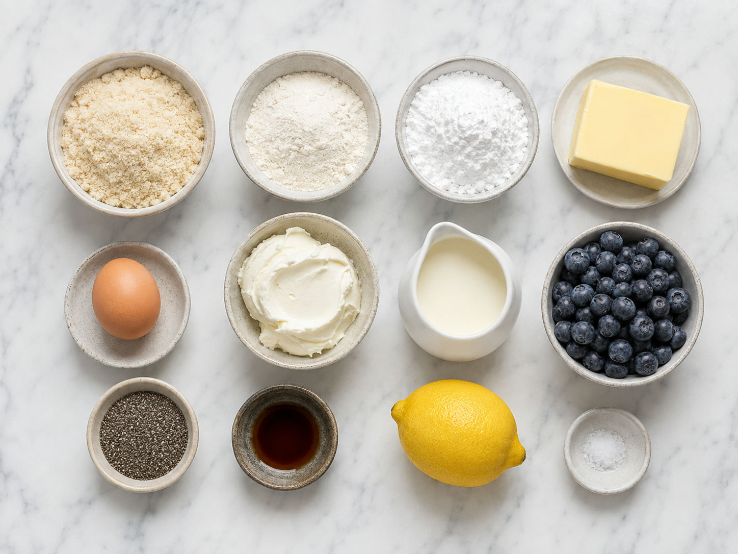 Składniki na keto tartę borówkową z mąką migdałową i mascarpone