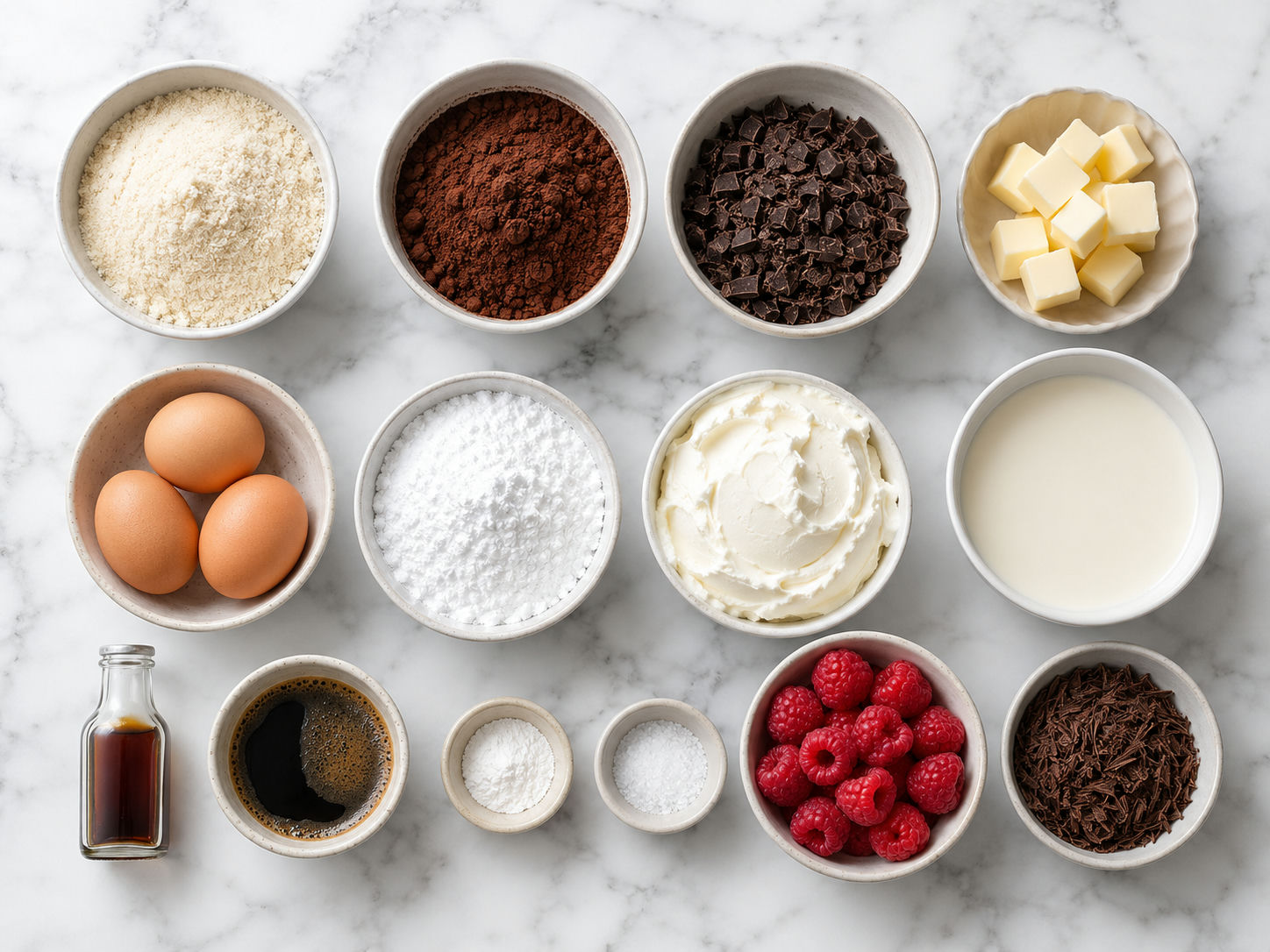 Składniki na keto tort czekoladowy z migdałami i mascarpone