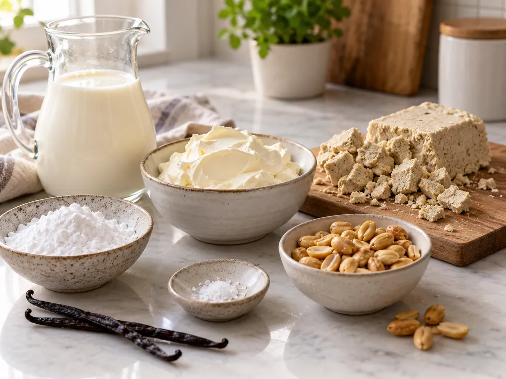 Składniki na lody chałwowe z mascarpone i orzeszkami