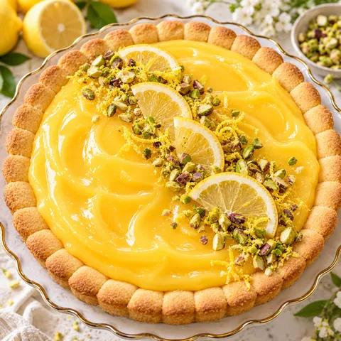 Mazurek cytrynowy z lemon curd, pistacjami i plasterkami cytryny