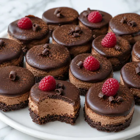 Mini keto chocolate cheesecakes with cocoa and raspberries