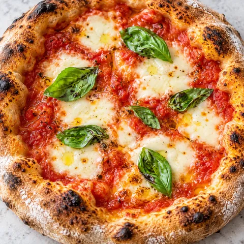 Pizza Margherita z mozzarellą, bazylią i złotym rantem
