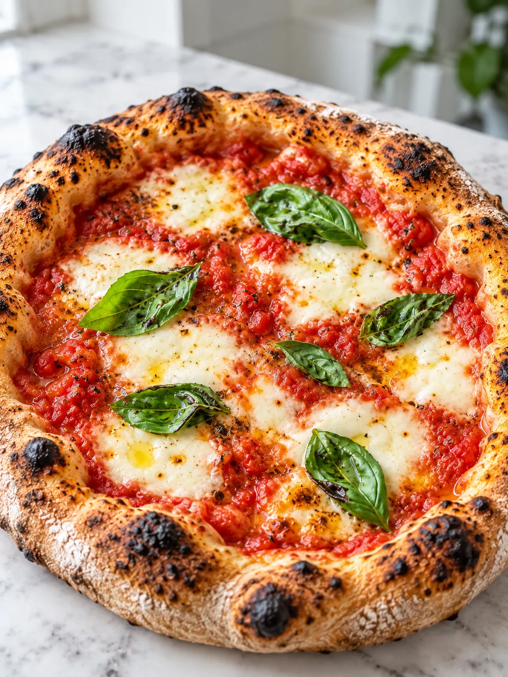 Pizza Margherita z roztopioną mozzarellą i świeżą bazylią