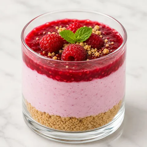 Deser bez pieczenia z malinami, mascarpone i herbatnikami w pucharku