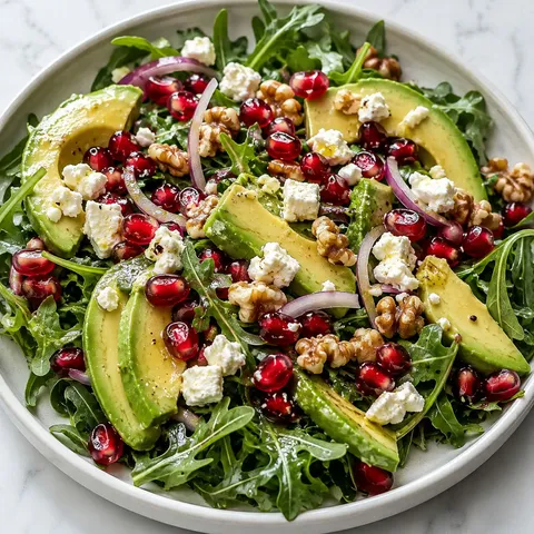 Avocado and pomegranate salad with feta, red onion and toasted walnuts