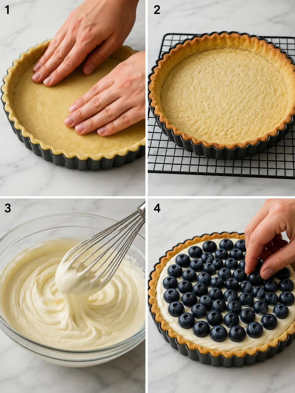 Etapy przygotowania tarty z mascarpone i jagodami krok po kroku