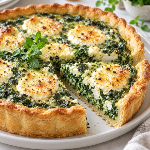 Tarta ze szpinakiem i serem na złocistym kruchym spodzie