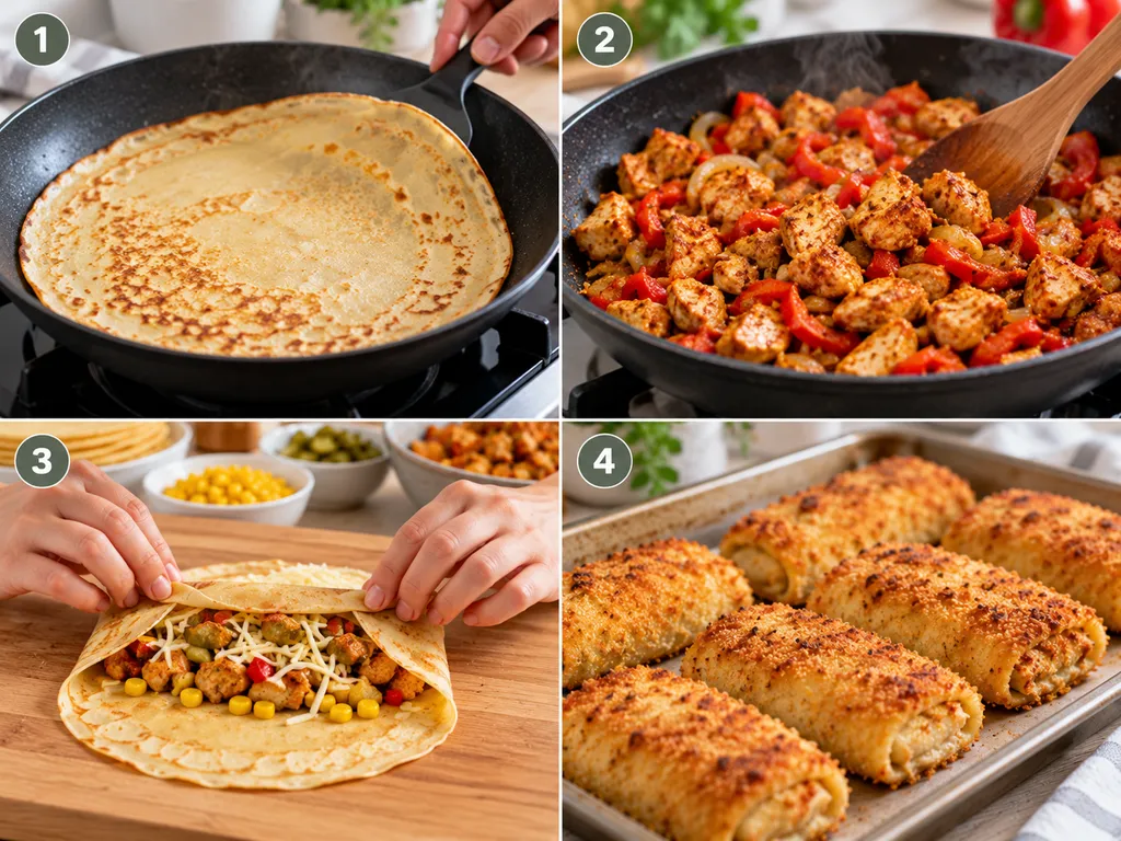 Etapy przygotowania zapiekanych krokietów gyros z kurczakiem